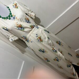 Madewell Cream Floral Maxi Dress with Blue & Orange Bouquet Print